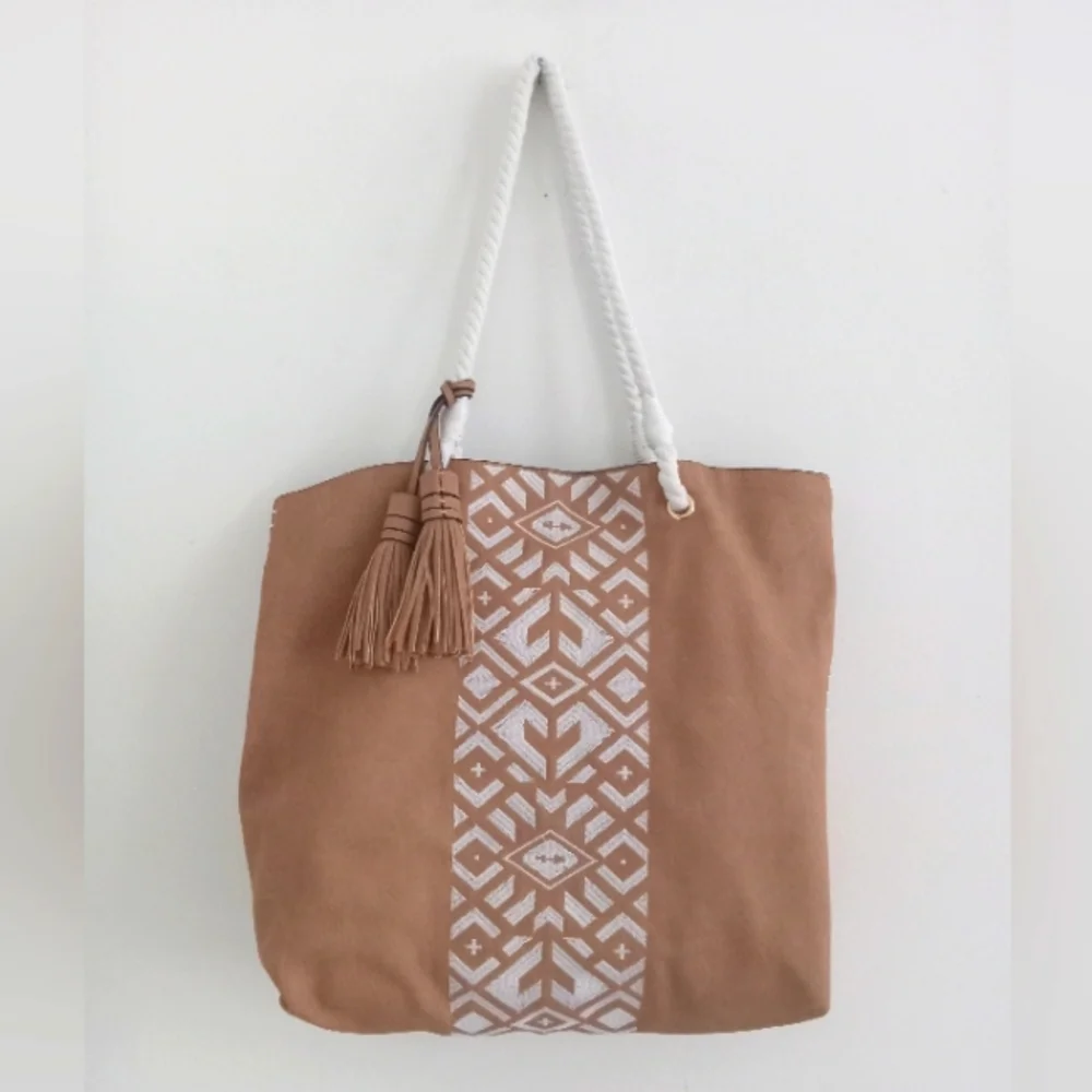Hot Topic Embroidered Large Tote Rope Straps Boho Bag